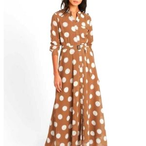 Banana Republic Heritage Sheer Maxi Shirtdress brown dots, size 10